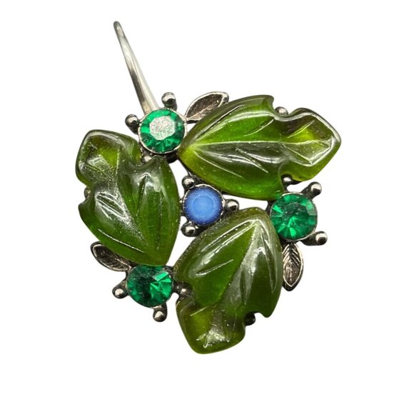 Marvella Leaf Dangle Earrings With Green & Blue Rhinestones 1" L Womens - Picture 2 of 4